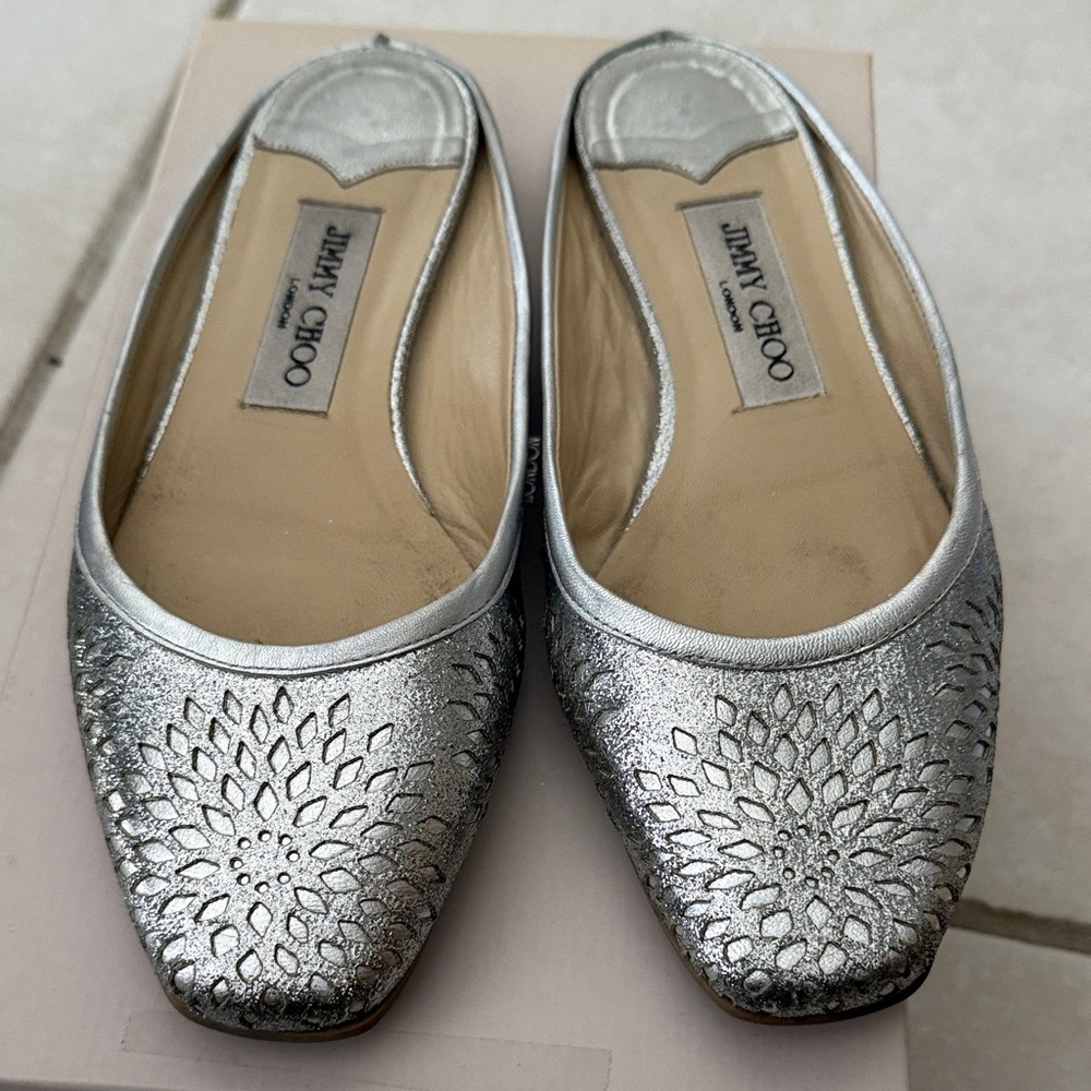 Jimmy Choo Metallic Silver Cutout Flats